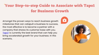 Your Step-to-step Guide to Associate with Tapo1 for Business Growth