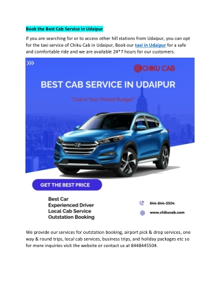 Book the Best Cab Service in Udaipur