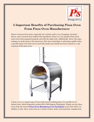 Pizza Oven Manufacturer In Faridabad