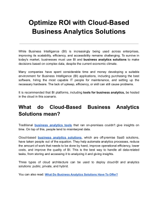 Optimize ROI with Cloud-Based Business Analytics Solutions