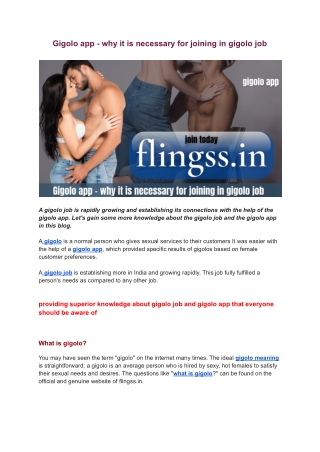 Gigolo app - why it is necessary for joining in gigolo job