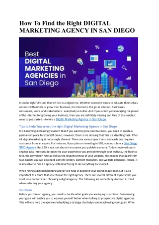 How To Find the Right DIGITAL MARKETING AGENCY IN SAN DIEGO