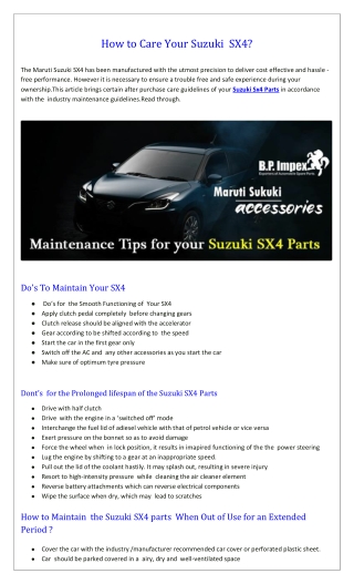 Suzuki SX4 Parts
