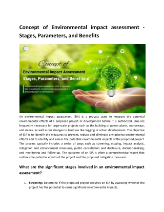 Concept of Environmental impact assessment - Stages, Parameters, and Benefits