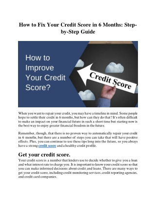 How to Fix Your Credit Score in 6 Months Step-by-Step Guide