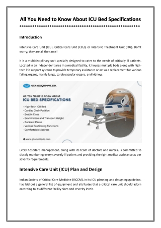 All You Need to Know About ICU Bed Specifications