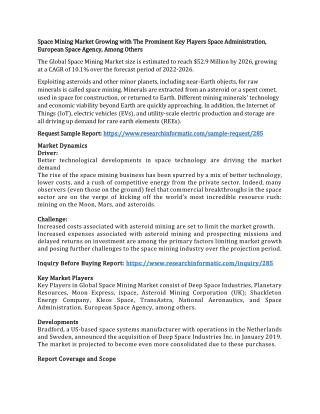 Space Mining Market Growing with The Prominent Key Players Space Administration,