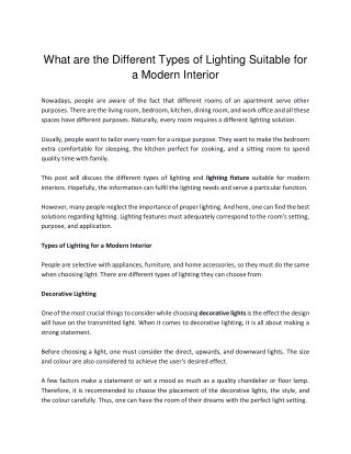 What are the Different Types of Lighting Suitable for a Modern Interior