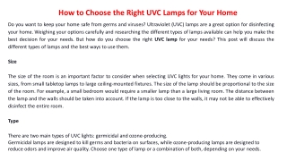 How to Choose the Right UVC Lamps for Your Home