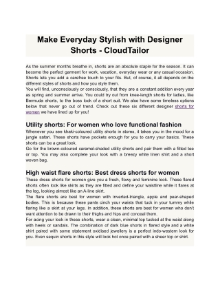 Make Everyday Stylish with Designer Shorts - Cloud Tailor