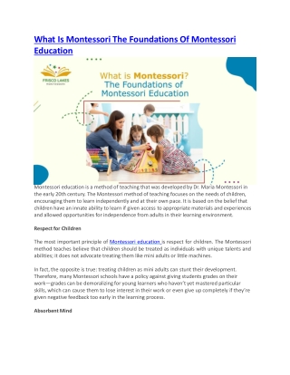 What Is Montessori The Foundations Of Montessori Education