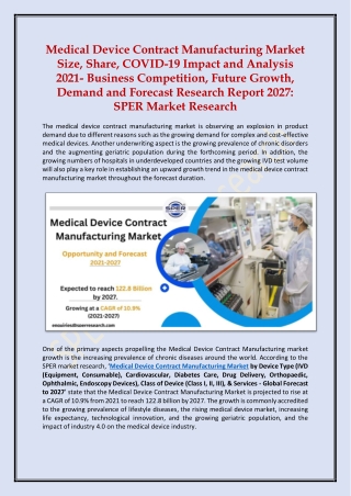 Medical Device Contract Manufacturing Market Size, Share, COVID-19 Impact 2027