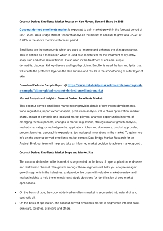 Coconut Derived Emollients Market Focuses on Key Players, Size and Share by 2028