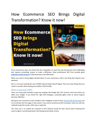 How Ecommerce SEO Brings Digital Transformation? Know it now!