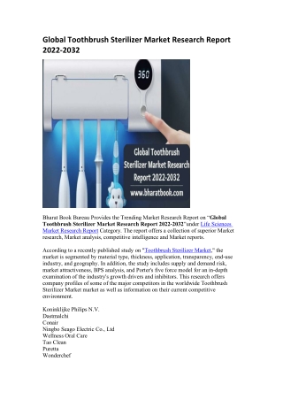 Global Toothbrush Sterilizer Market Research Report 2022-2032
