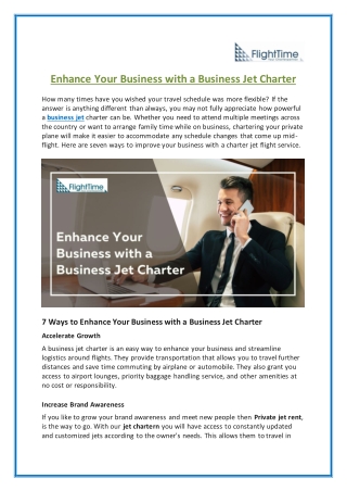 Enhance Your Business with a Business Jet Charter