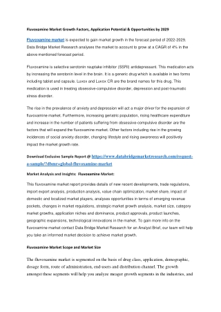 Fluvoxamine Market Growth Factors, Application Potential & Opportunities by 2029