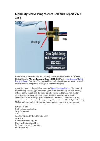 Global Optical Sensing Market Research Report 2022-2032