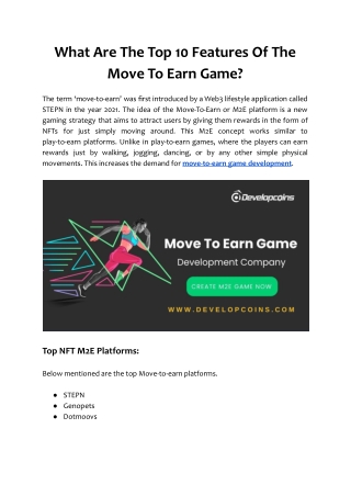 What Are The Top 10 Features Of The Move To Earn Game