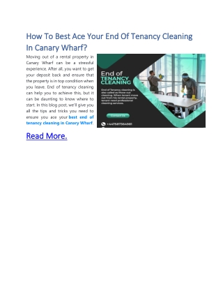 How To Best Ace Your End Of Tenancy Cleaning In Canary Wharf