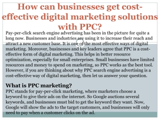 How can businesses get cost-effective digital marketing solutions with PPC