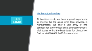 Northampton Limo Hire Services at Lux-limo.co.uk