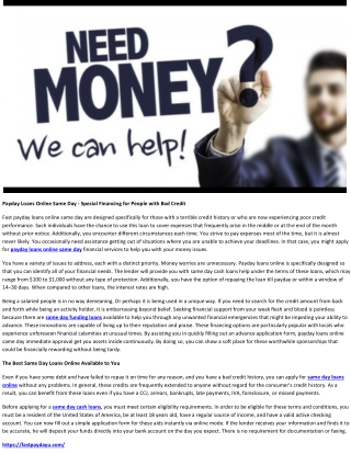 Payday Loans Online Same Day - Special Financing for People with Bad Credit