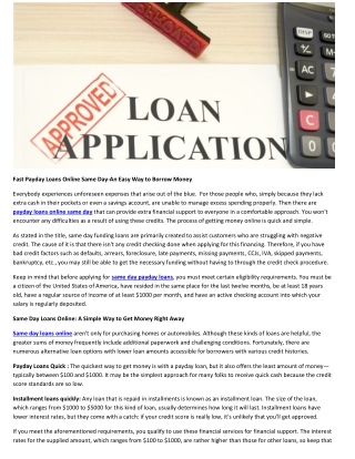 Fast Payday Loans Online Same Day-An Easy Way to Borrow Money