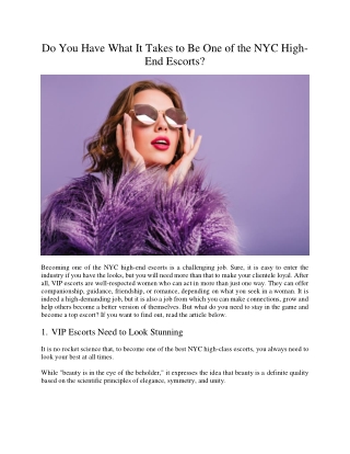Do You Have What It Takes to Be One of the NYC High-End Escorts