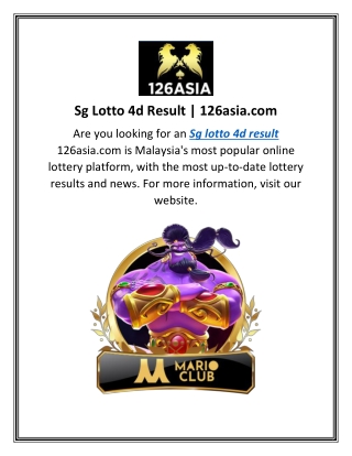 Sg Lotto 4d Result  126asia.com