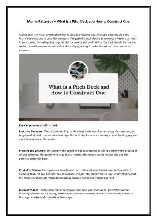 Morne Patterson – What is a Pitch Deck and How to Construct One