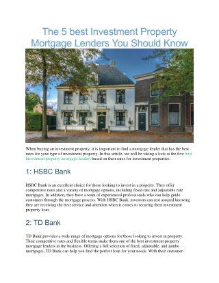 Best investment property mortgage lenders