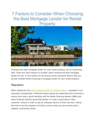 Best mortgage lender for rental property