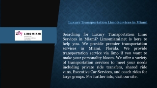 Luxury Transportation Limo Services in Miami | Limomiami.net