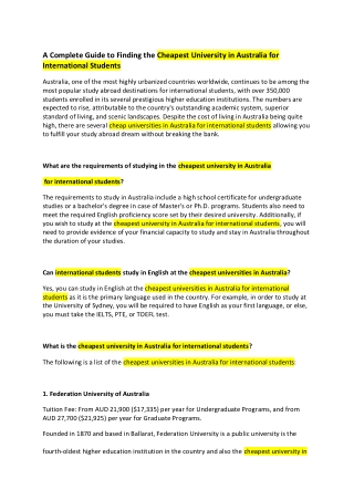 What are the requirements of studying in the cheapest university in Australia  f
