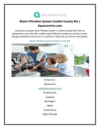 Water Filtration System Cowlitz County Wa  Aquacentrics.com