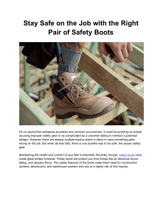 Stay Safe on the Job with the Right Pair of Safety Boots
