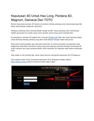 Keputusan 4D Untuk Hao Long, Perdana 4D, Magnum, Damacai Dan TOTO