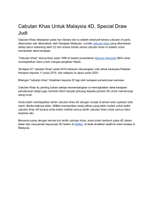 Cabutan Khas Untuk Malaysia 4D, Special Draw Judi