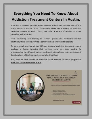 Everything You Need To Know About Addiction Treatment Centers In Austin