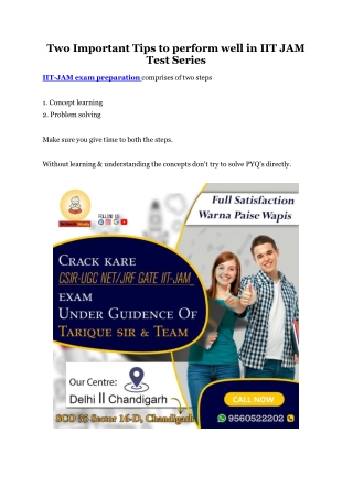 Two Important Tips to perform well in IIT JAM Test Series