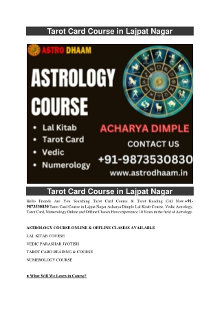 Tarot Card Course in Lajpat Nagar  91-9873530830