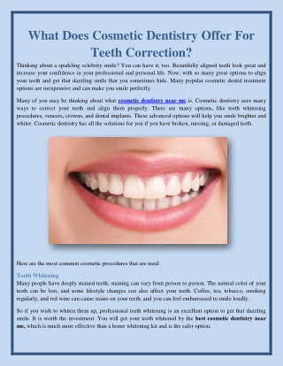 What Does Cosmetic Dentistry Offer For Teeth Correction?