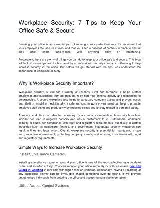 Workplace Security 7 Tips to Keep Your Office Safe & Secure