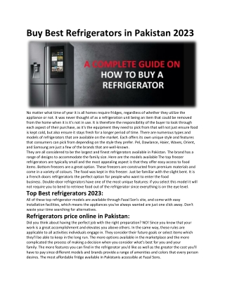 Buy Best Refrigerators in Pakistan 2023