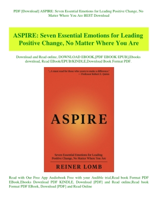 PDF [Download] ASPIRE Seven Essential Emotions for Leading Positive Change  No Matter Where You Are