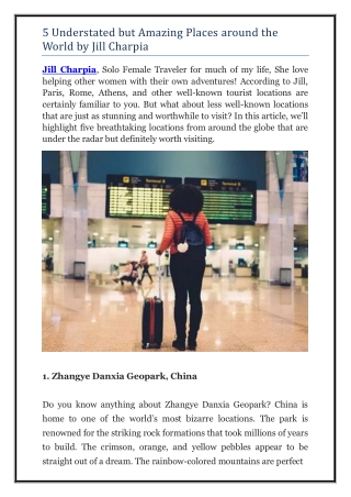 5 Understated but Amazing Places Around the World By Jill Charpia