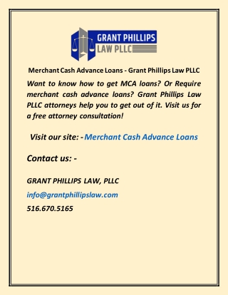 Merchant Cash Advance Loans  Grant Phillips Law PLLC