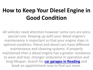 How to Keep Your Diesel Engine in Good Condition