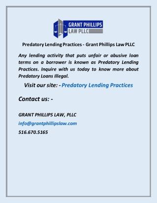 Predatory Lending Practices  Grant Phillips Law PLLC